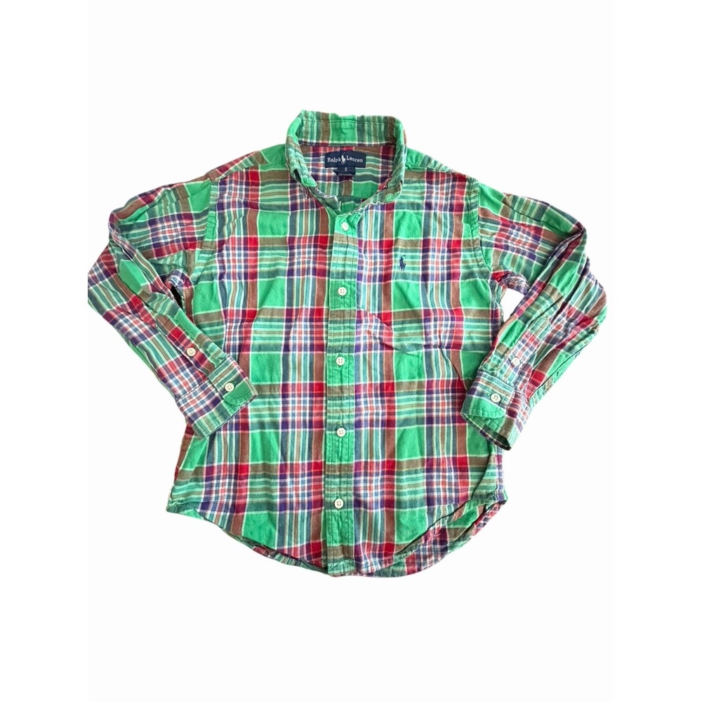 Polo Ralph Lauren Boys Shirt Youth Sz 6 Plaid Long Sleeve 100% Cotton #FFF1-1